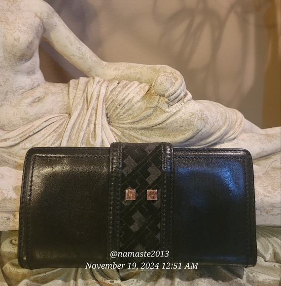 L.A.M.B. Gwen Stefani Leather Wallet Velour Center Stripe Designer Luxury #63 - Picture 8 of 14